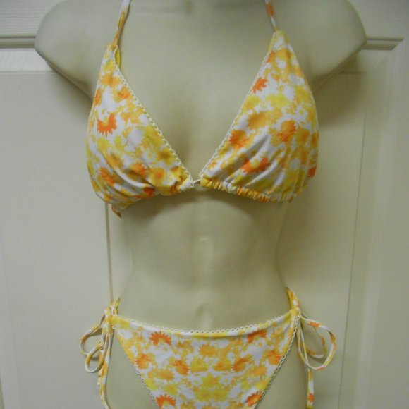 juniors size XL 2 piece string bikini swimsuit nwot yellow lined padded bra πββ - Picture 9 of 10